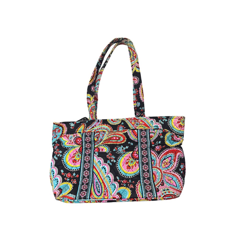 Vera Bradley Sun Valley Quilted Cotton Paisley Tote Bag Black Multi Color